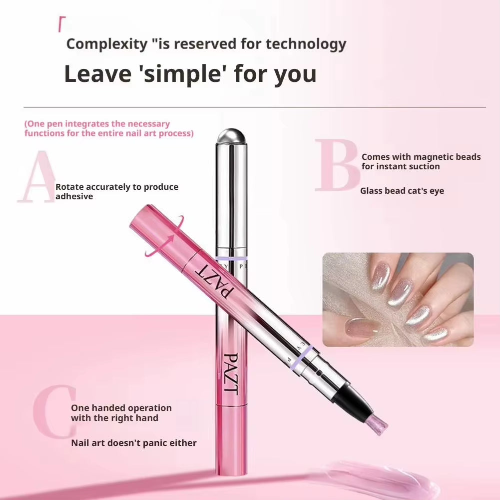 Multifunctional Lazy Portable 7In1 Cat Eye Nail Art Gel Pen Nail Polish with Magnetic Ball Nail Design Tools Natural Nail Makeup