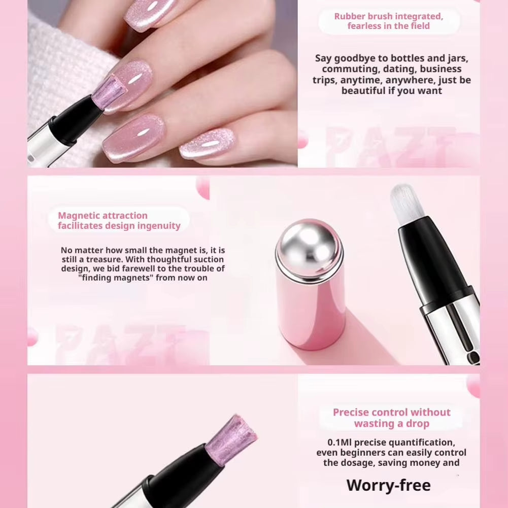 Multifunctional Lazy Portable 7In1 Cat Eye Nail Art Gel Pen Nail Polish with Magnetic Ball Nail Design Tools Natural Nail Makeup